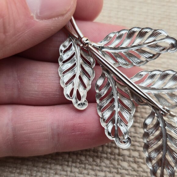 Sterling Silver Large Five Leaf Double Branch Pin Brooch B585 - Picture 4 of 7